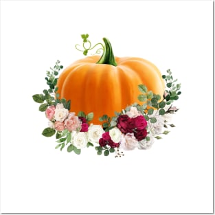 pumpkins and flowers, pumpkins, halloween, fall, autumn, orange Posters and Art